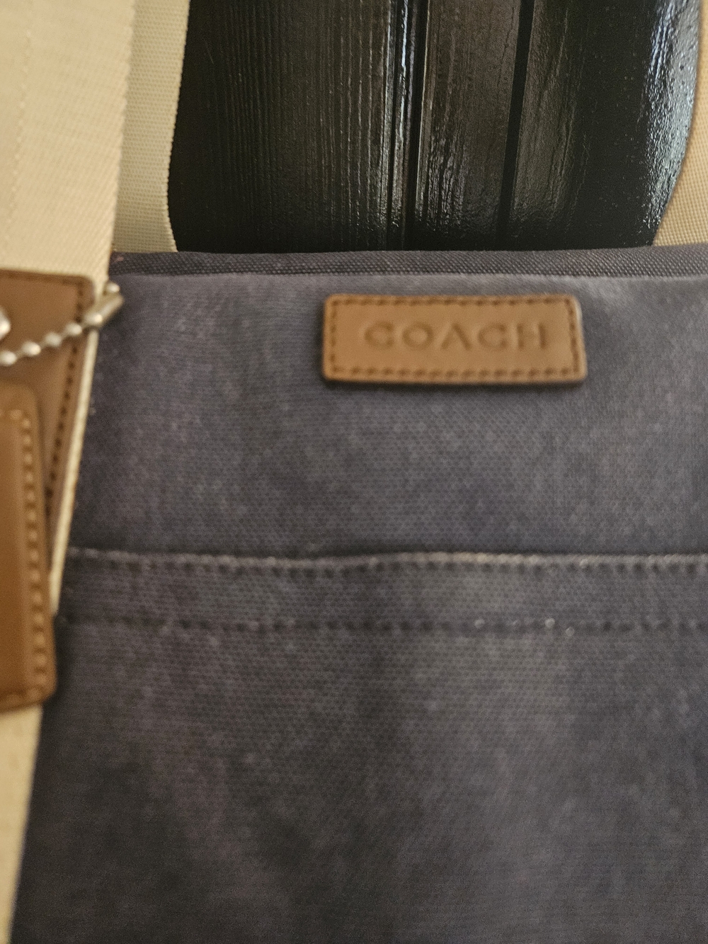 Coach Two-Tone Canvas Duffel Bag in Rust Red, Navy & Cream w/ Tolitery Bag - Picture 5 of 11